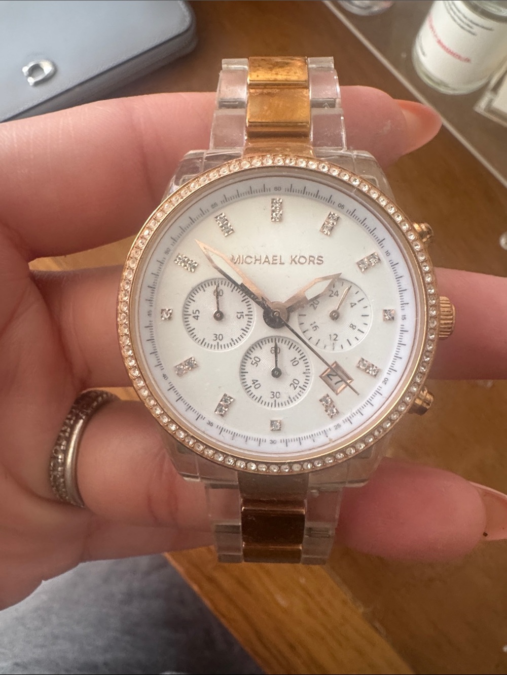 Michael Kors Rose Gold and Clear Crystal Accent Chronograph Watch